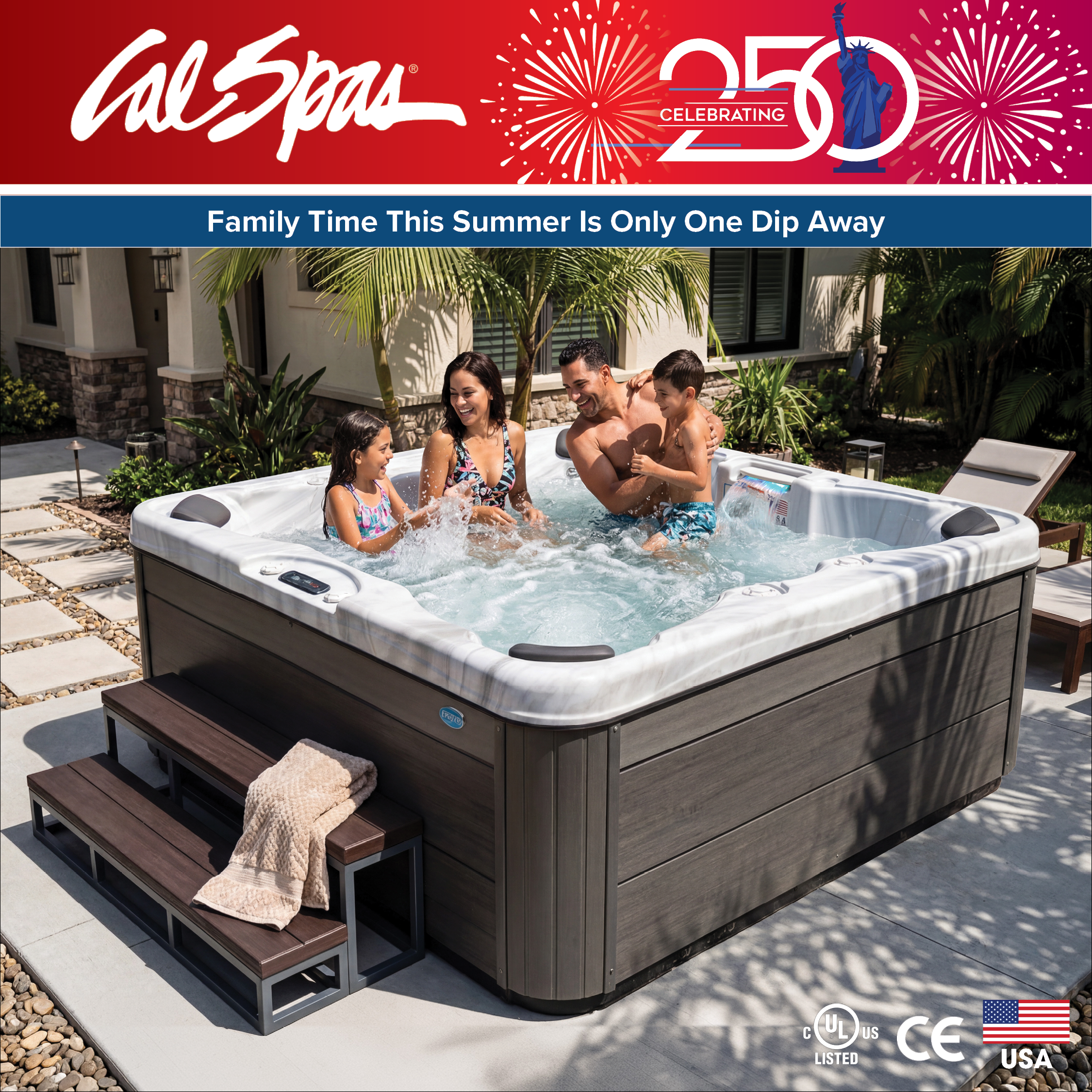 Calspas hot tub being used in a family setting - Brownsville